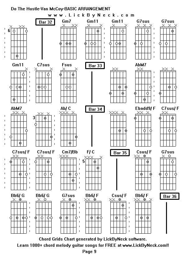 Chord Grids Chart of chord melody fingerstyle guitar song-Do The Hustle-Van McCoy-BASIC ARRANGEMENT,generated by LickByNeck software.